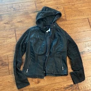 New leather jacket with sweater sleeves